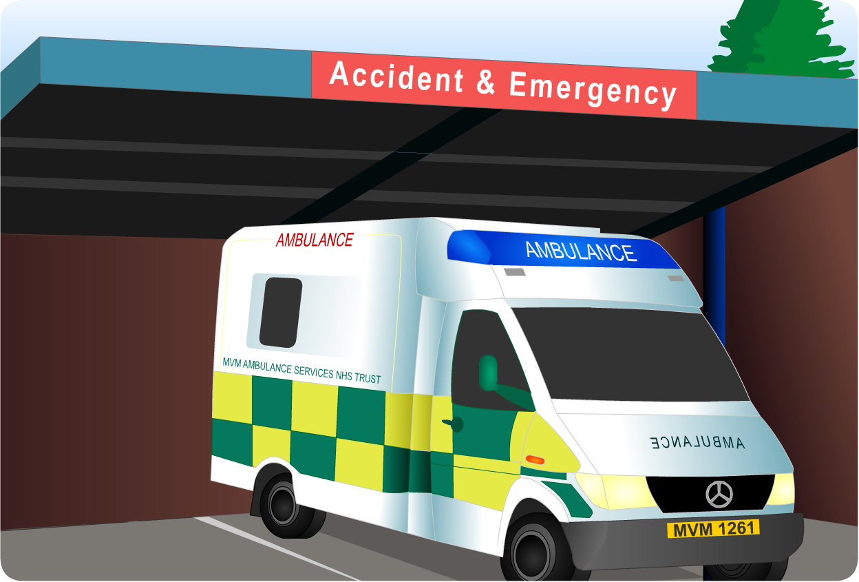 ambulance arriving at Accident & Emergency (hospital)