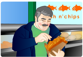 Bob eating a fish supper