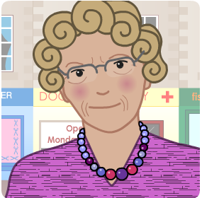 A picture of Edith, she is out at the shops