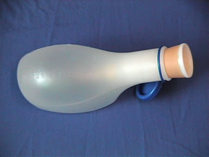 Male urinal bottle with non-spill adapter