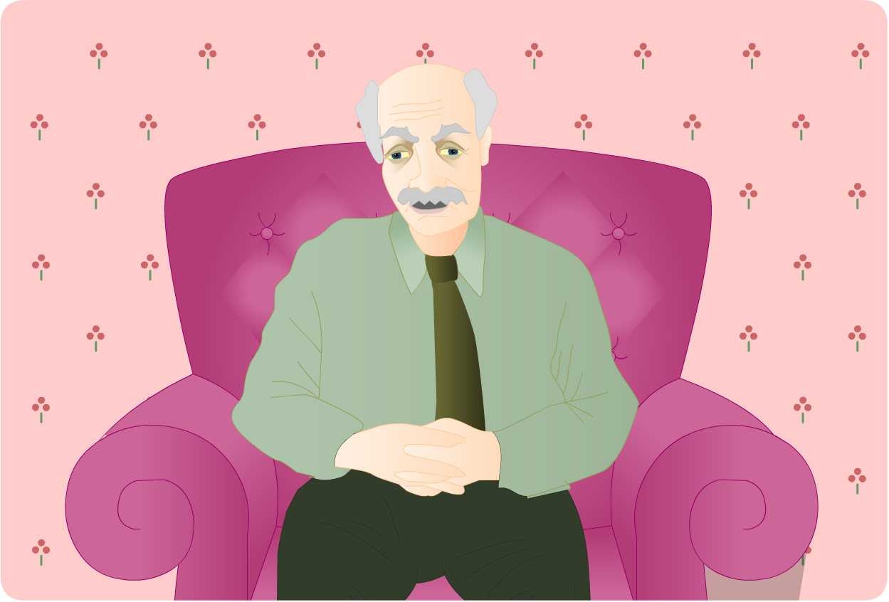 John sitting in armchair looking ill