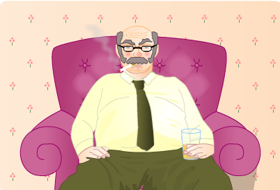 Jimmy Govan sitting in a chair with a cigarette and beer