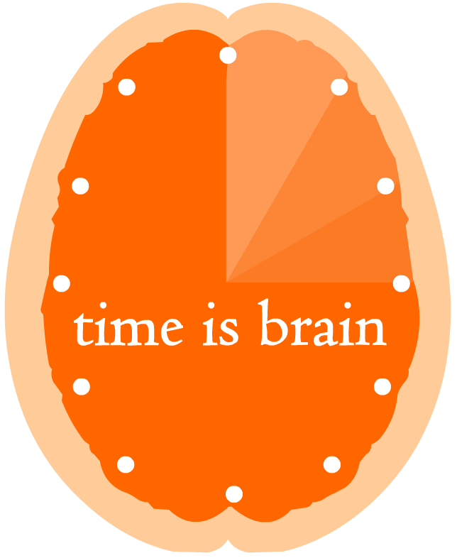 artistic representation of top-down cross-section of brain stylised as a clock face with time passing