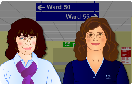 A picture of Dr Morrison and Charge Nurse Bond in a hospital corridor.