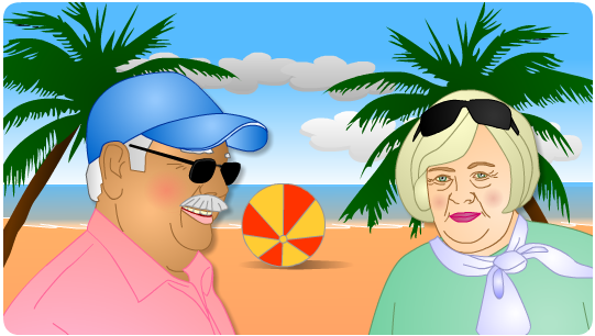 A picture of Mr McGuire and his wife on a beach holiday, they look happy. 