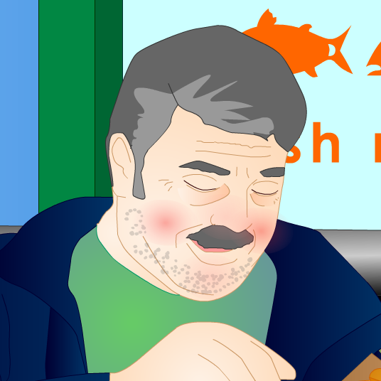 Bob enjoying fish and chips