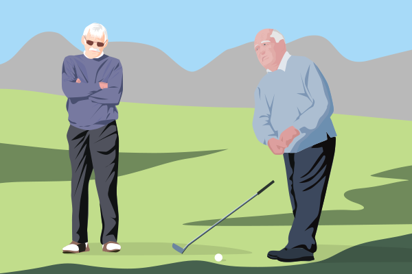 Steve witnesses Iain having a stroke on the golf course