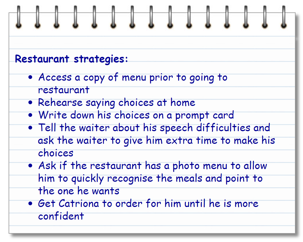 handwritten notepad entry detailing strategies for handling the restaurant situation better