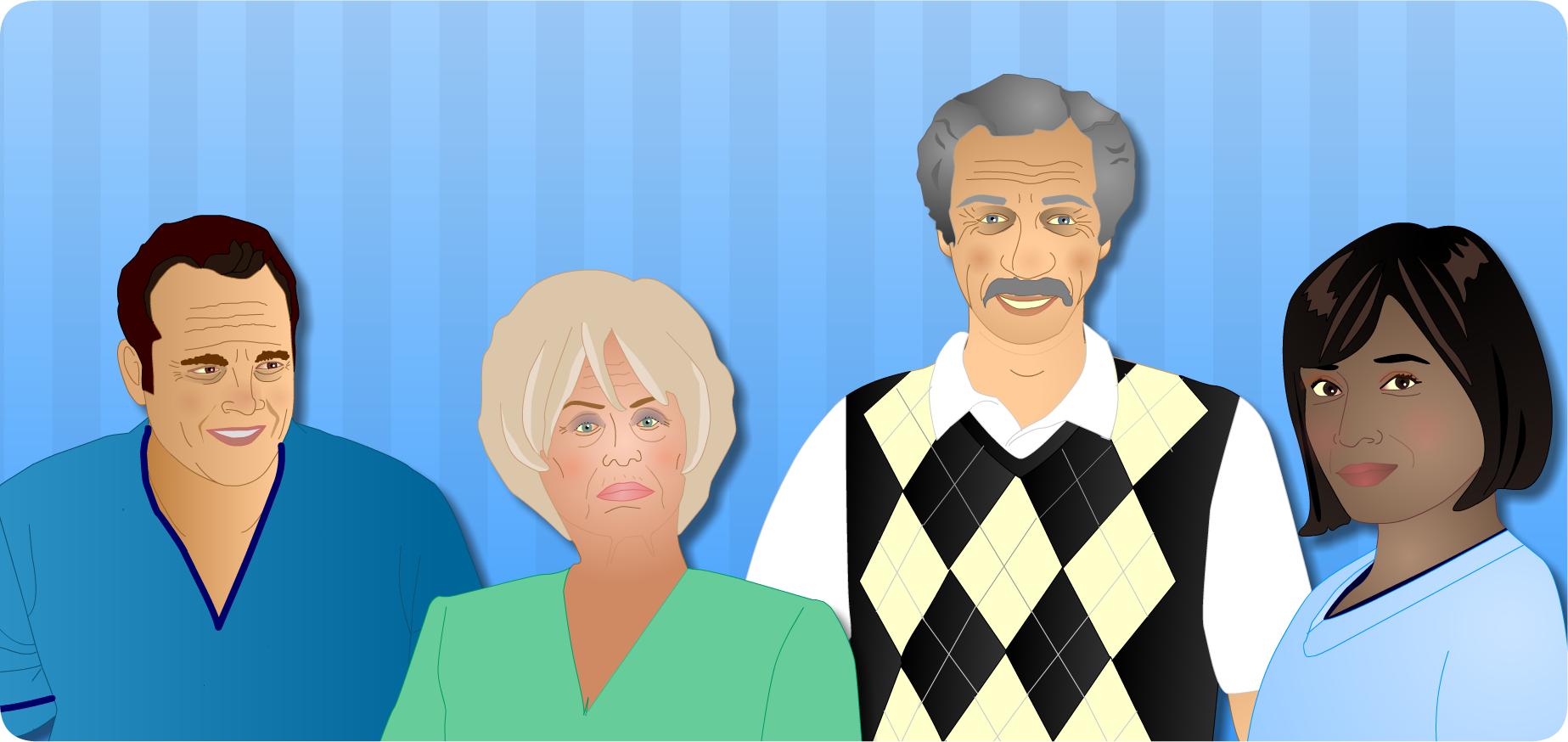 group picture of Bob, Florence, Alice, and Sid