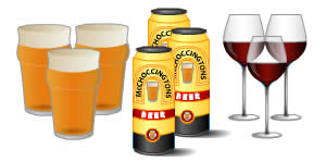 three pints of beer, three cans of beer, and three glasses of red wine
