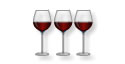 three half-full glasses of red wine