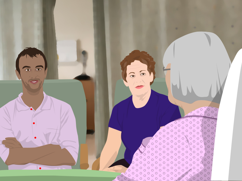 The doctor discusses Angela's treatment with her and her partner