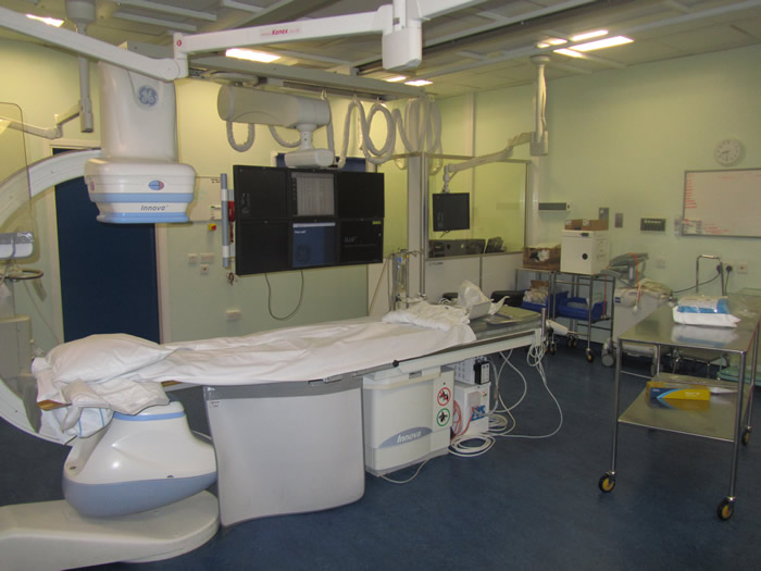 Cath lab with hospital equipment