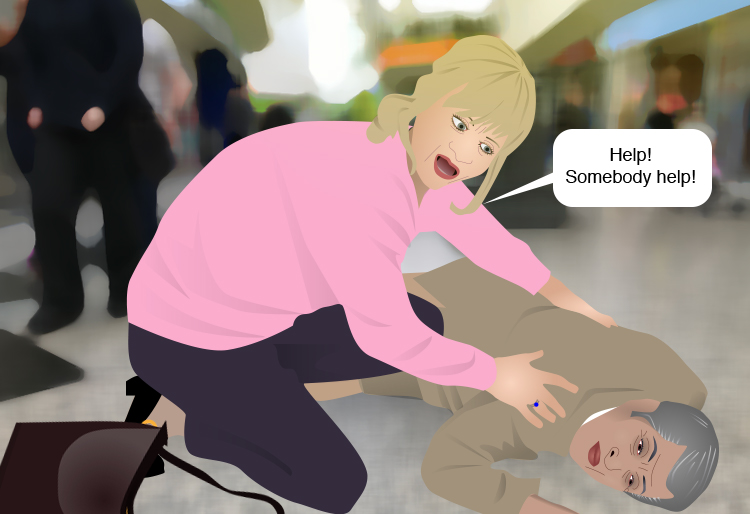 Eddie collapsed in the shopping centre with his wife shouting "Help! somebody help!"