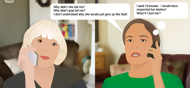 Jill speaks to her mother on the phone