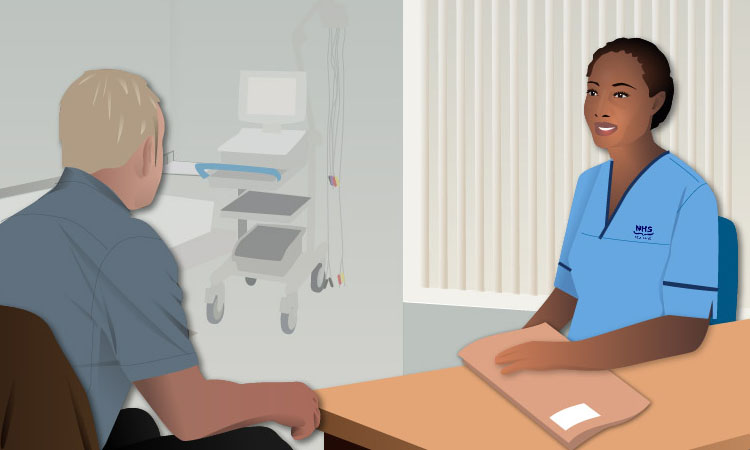 Nurse with patient and clinical history folder