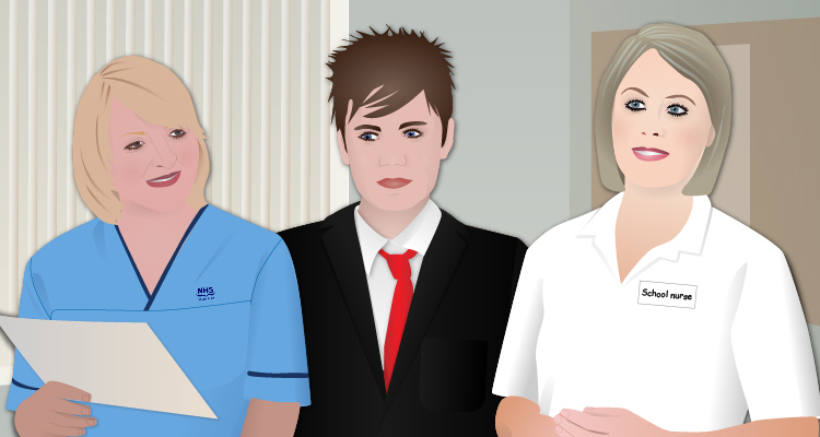 Andrew with his school nurse and NHS arrythmia nurse