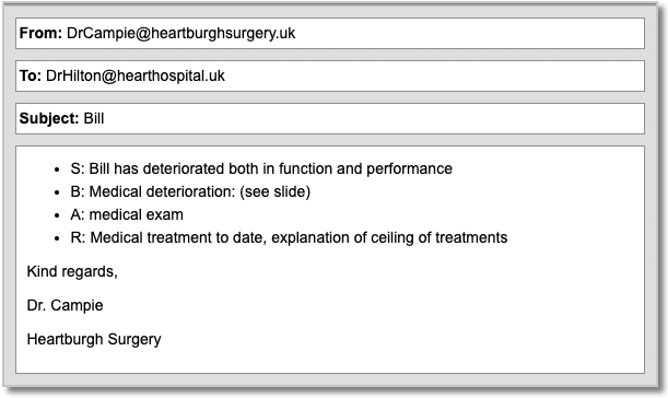 Bill's GP's email to the cardiologist