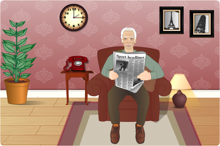 Bill reading the paper in his armchair
