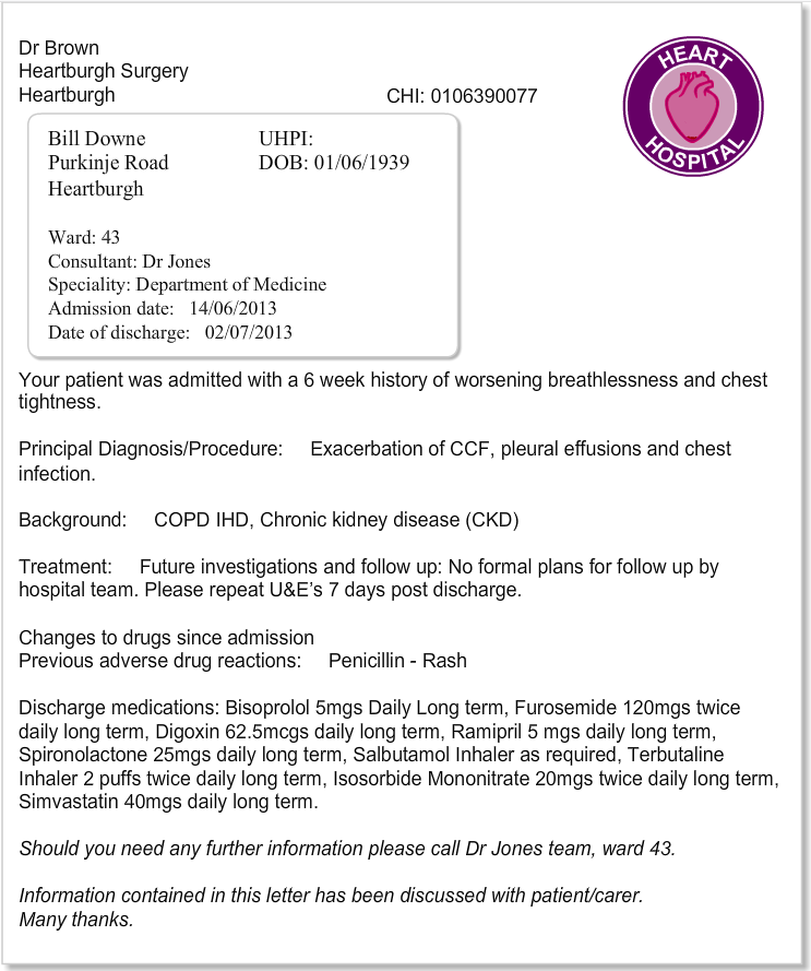 Bill's discharge letter