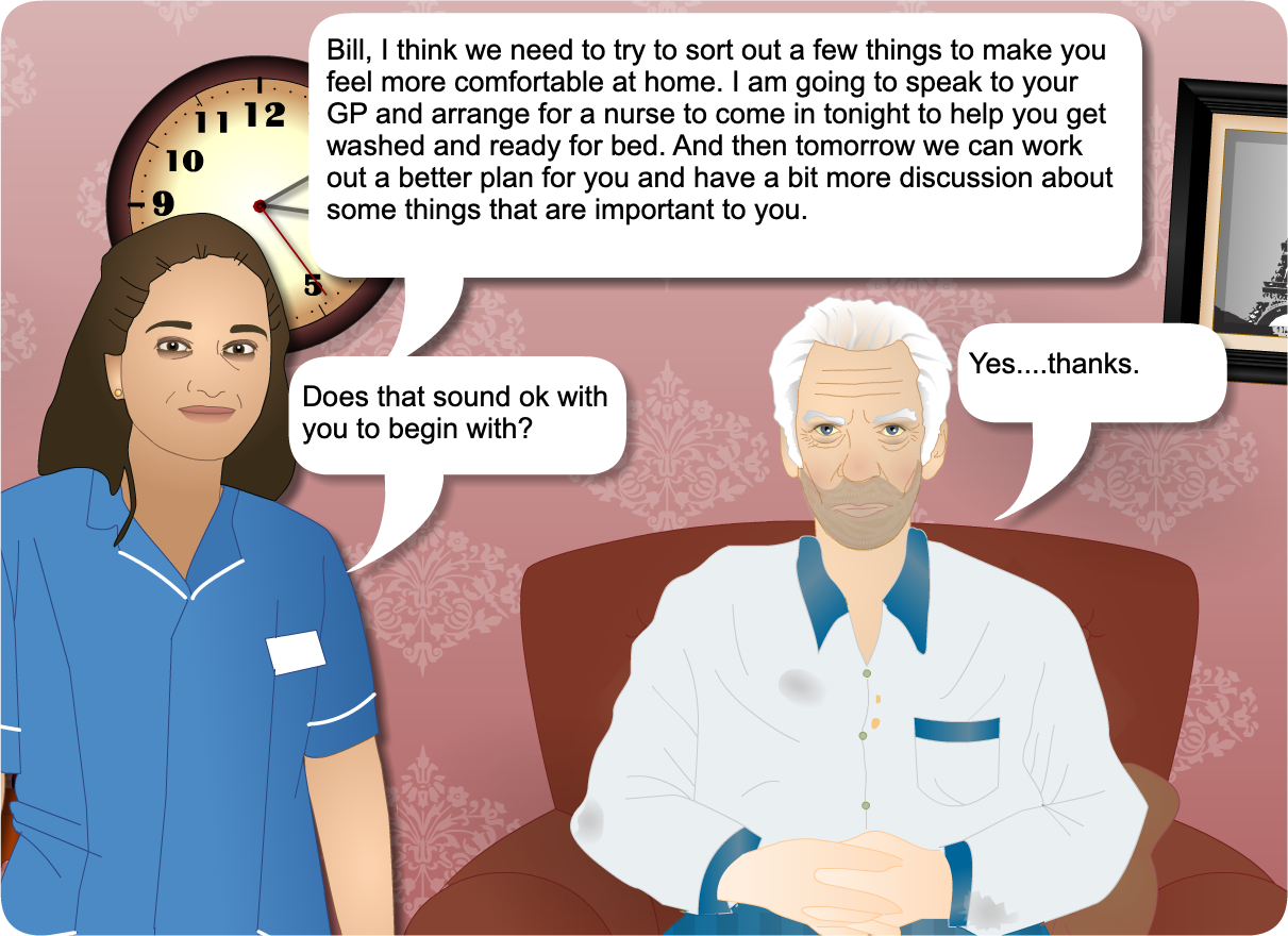 Nurse Hatton talks to Bill