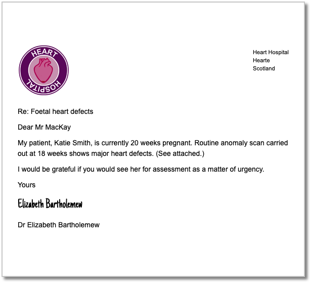 Kirsten's diagnosis letter