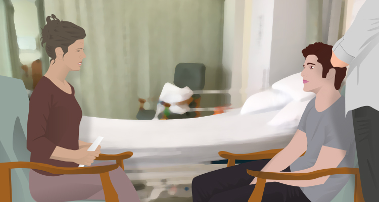 The chaplain talks to Sean in hospital