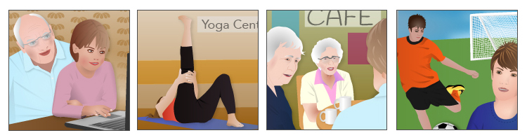 4 images showing well-being related activities