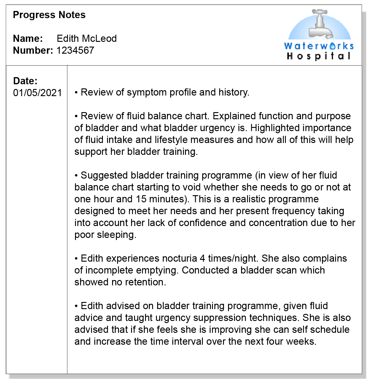 Edith's Progress notes, 2 week review - CHSS eLearning