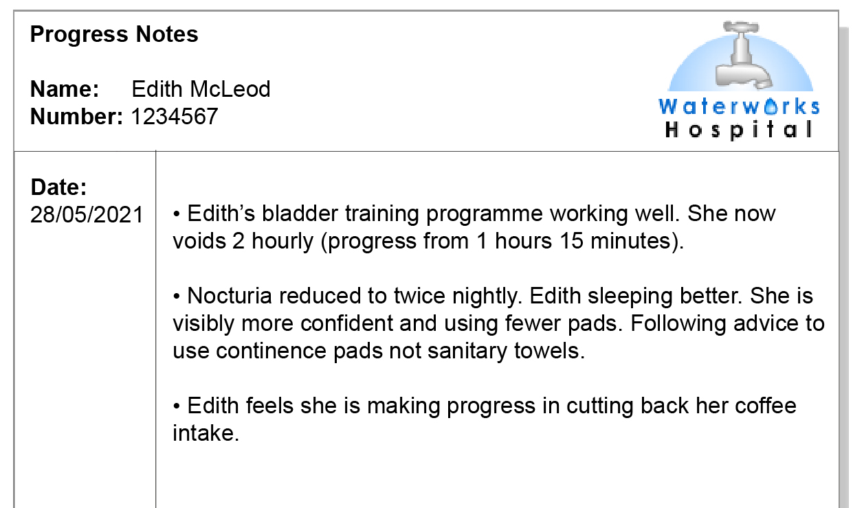 Edith's Progress notes, 4 week review - CHSS eLearning